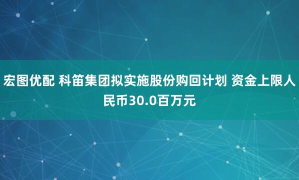 宏图优配 科笛集团拟实施股份购回计划 资金上限人民币30.0百万元